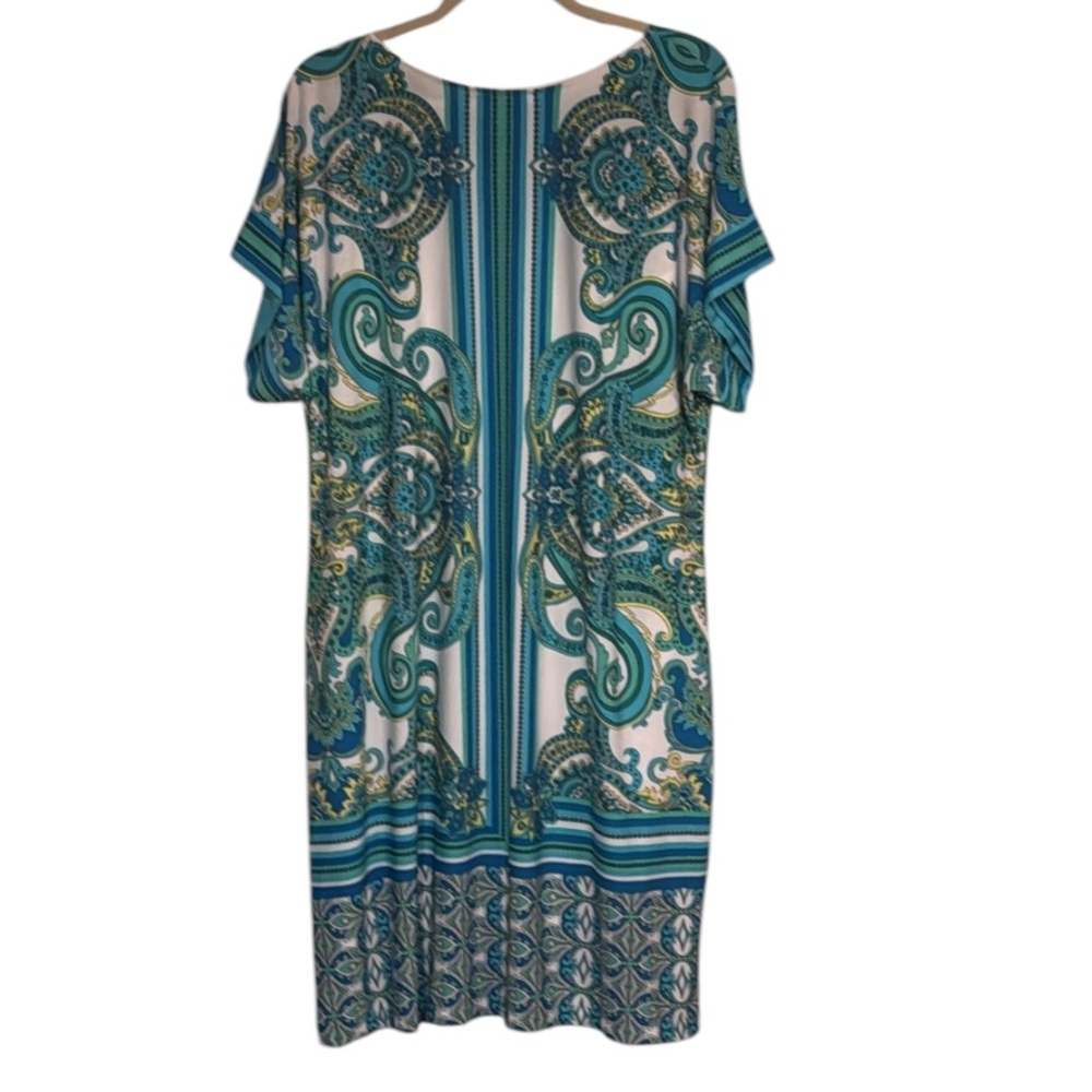 STUDIO ONE NEW YORK Paisley S/S Lined Shift Pullover Dress Knee Length Size XL - Picture 6 of 10
